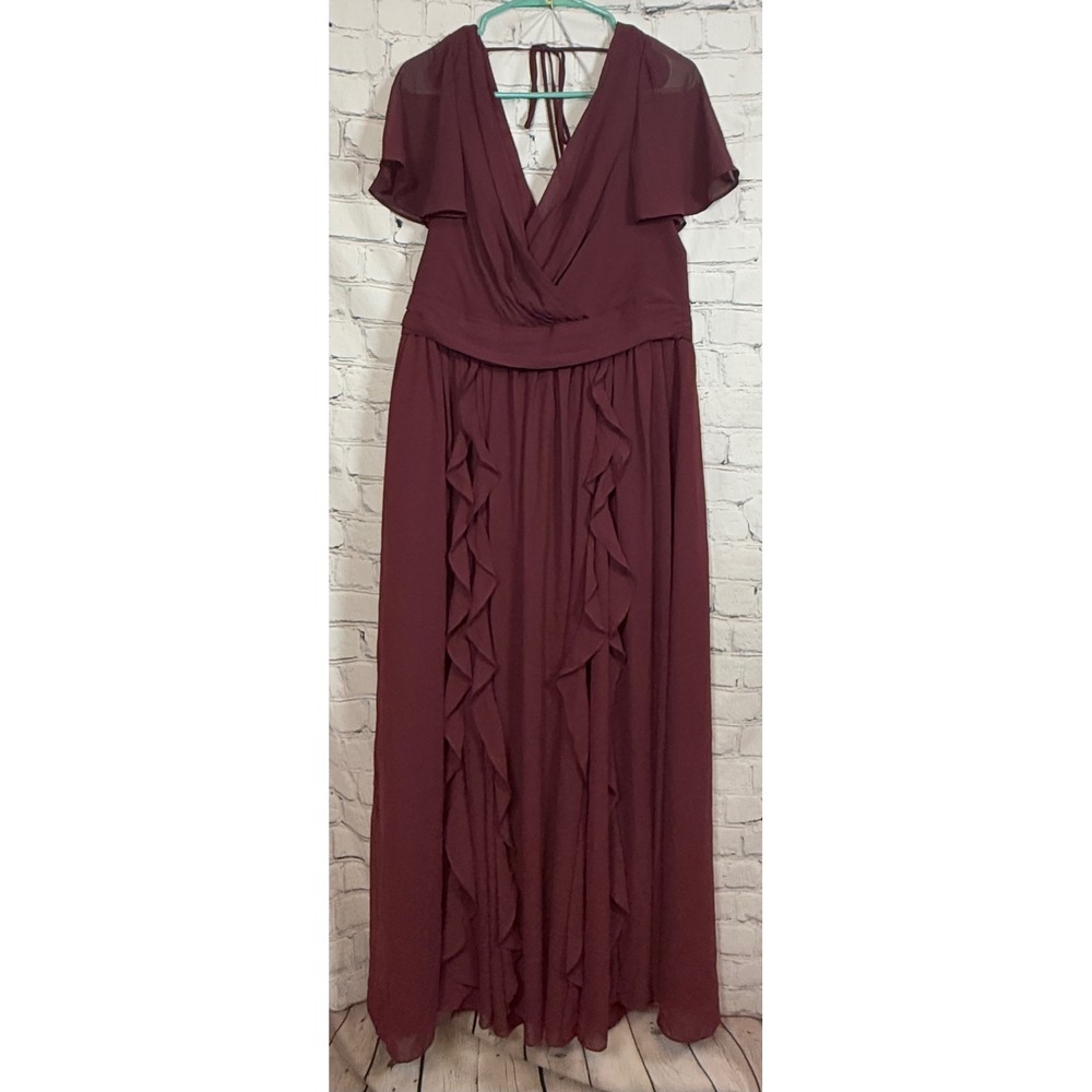 Celebrate DB Studio Burgundy‎ Flutter Sleeve Ruffle Maxi Dress Size 14